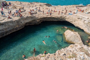Melendugno (Puglia, Italy). August 2019. Swimming in the Grotta della Poesia (Poetry cave)