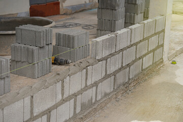 brick blocks installing in construction site