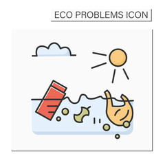 Ocean trash color icon. Plastic waste floating on water. Concept of sea microplastic and marine ecosystem waste contamination problem. Isolated vector illustration
