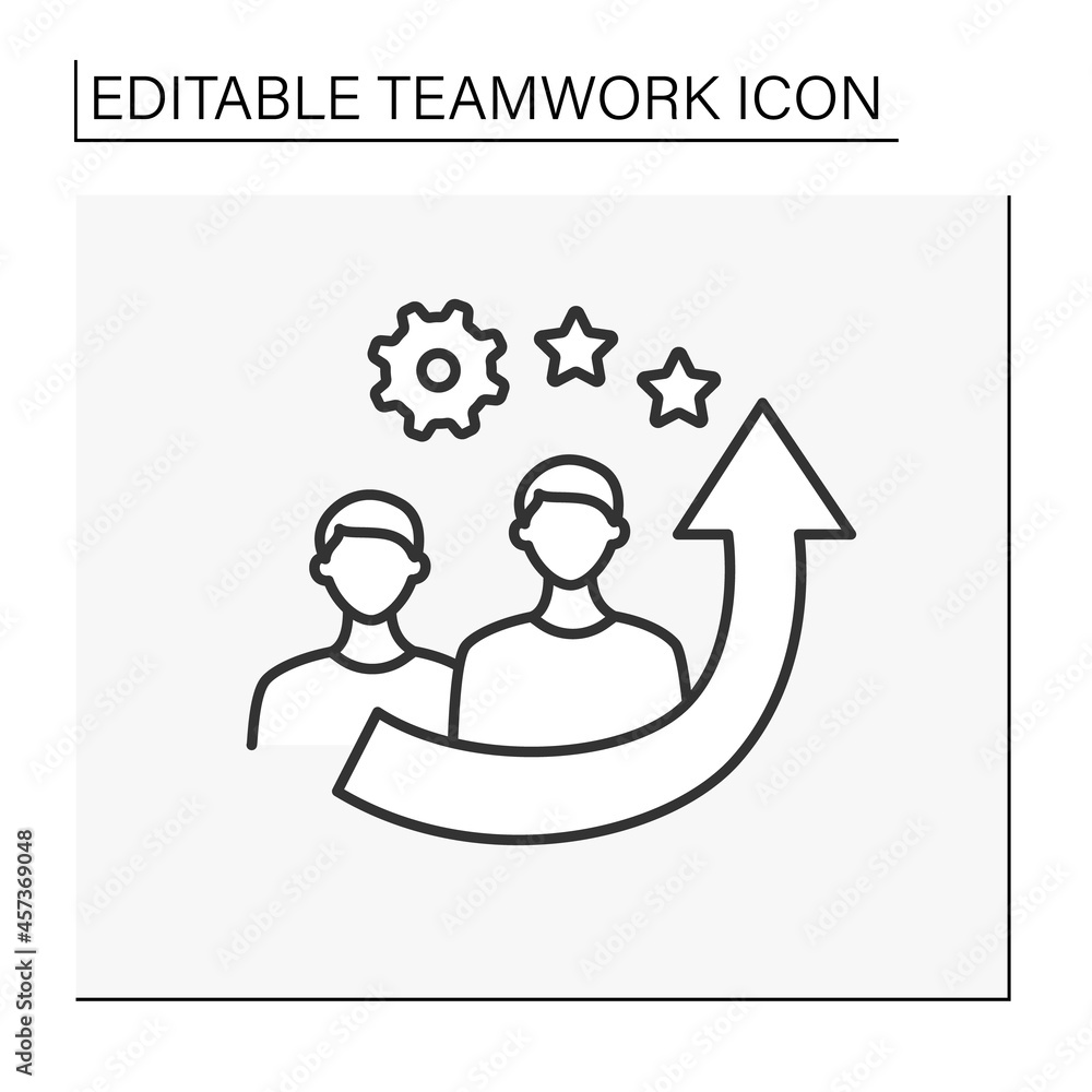 Poster efficacy line icon. improving cooperation between workers. effective work process. team building. te