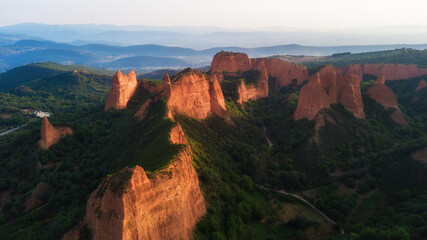 panoramic view of las medulas sandstone mountains, Spain