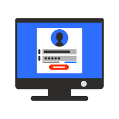 Computer monitor electronic screen icon vector illustration design. PC device equipment office monitor and business computer isolated white. Desktop modern computer monitor front view icon television