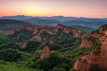panoramic view of las medulas sandstone mountains, Spain