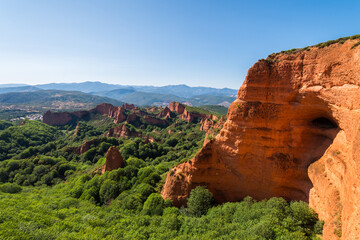 panoramic view of las medulas sandstone mountains, Spain