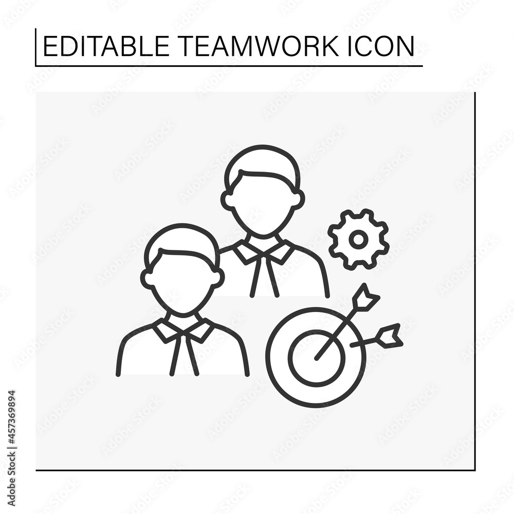 Poster target line icon. common goals for achieving. two men working hard. effective work process. teamwork