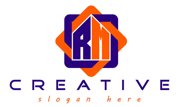 real estate RM letter logo with home sign logo design vector, house logo, construction logo template