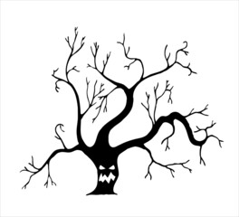 Silhouette of a tree with a face. Halloween. Vector
