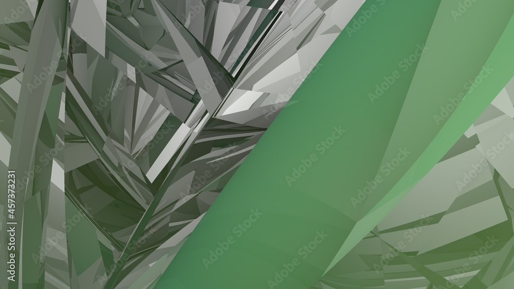 Poster abstract green background in the form of broken lines and a gradient. rendering image