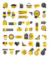 Vector stickers, price tag, banner, label. Coupon sale, offers and promotions vector template. Set of buttons, icons on the theme of shopping, commerce.
