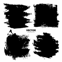 Grunge Set Brush Shape Vector Strokes in Black color on white background. Hand painted grange elements. Ink drawing. Dirty artistic design . Place for text, quote, information, company name.