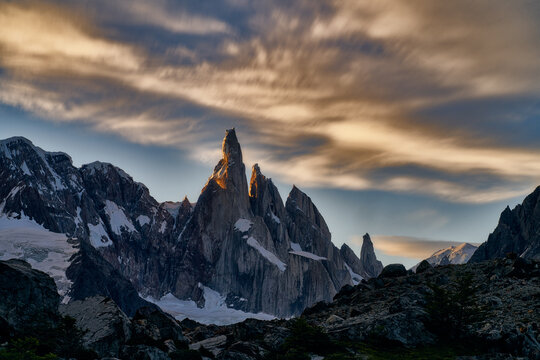 sunset on the tower hill with moving clouds