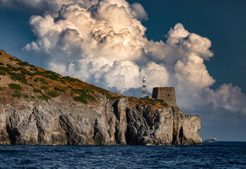 castle on the cliff with stormy background Amalfi