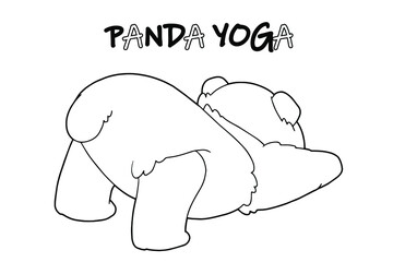 The teddy bear is engaged in yoga. Small panda. Coloring page. Black outline. 
