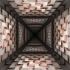 tunnel with repeating pattern of a woman eye