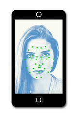 smartphone with face recognition software app on screen