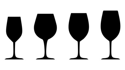 Set of wine glasses icons. (Collection of silhouette vectors of wine glasses).