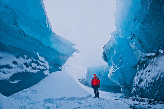 exploring an Icecave under Vatnajokull - Europe's biggest glacier