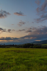 Sunset near Michalova village in national park Muranska planina
