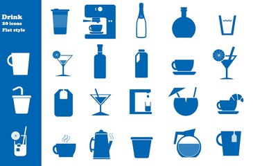 Boissons en 20 icônes bleus, collection