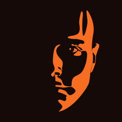 Man Face silhouette in contrast backlight. Vector. Illustration.