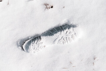 footprint in the snowy mountain