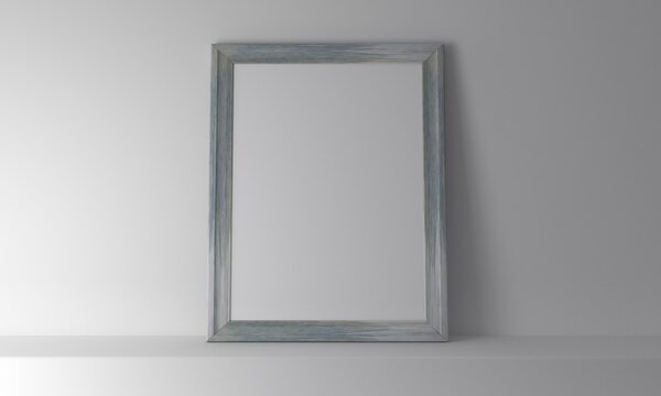 Realistic Empty Wooden Frame Mockup on gray wall, 3d-rendering