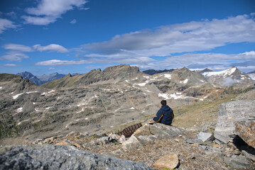 Hiking in M&ouml;lltaler Glacier area, high mountains, glacier, waterdams and cows on pastures 