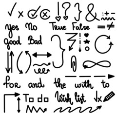 Black check mark hand drawn tick V X yes no ok sign raster illustration. Checkbox chalk icon sketch checkmark good bad true false. Graphic design doodle element wish list item. Vote arrow line symbol