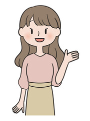 Obraz premium 片手をあげて笑う私服女性