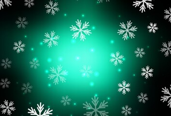 Dark Green vector layout with bright snowflakes, stars.