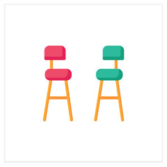 Bar chairs color icon. Tall stools. Pub, diner, coffee shop, restaurant interior, furniture. Cocktail party and drinking establishment concept. 3d vector illustration