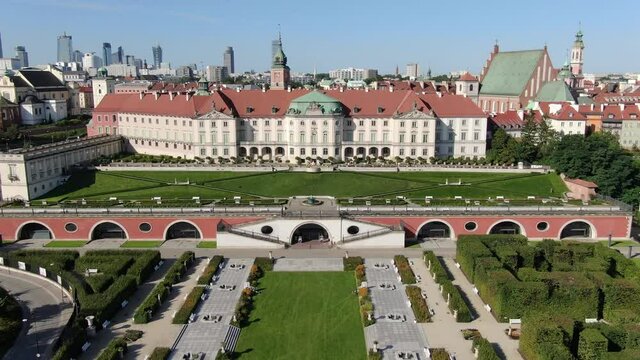 Aerial view of The Gardens of the Royal Castle in Warsaw, Poland