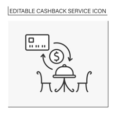 Service line icon. Reimbursement money from ordering in restaurant. Profitable deal between consumer and restaurant.Cashback service concept. Isolated vector illustration. Editable stroke