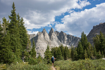 Fototapeta na wymiar Breathtaking view of the Cirque of Towers, seen from Shadow Lake, Wind River Range, Wyoming, USA