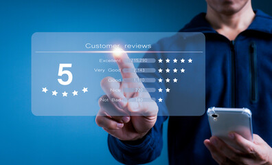 Customer gives rating to service, experience can evaluate a quality of service leading to reputation ranking of business on online application,Concept is Customer review satisfaction feedback survey.