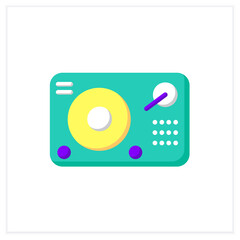Turntablism flat icon. DJ mixer. Modern electronic sound effects creating equipment. Classical, ethnic and modern music. Music from different countries. 3d vector illustration