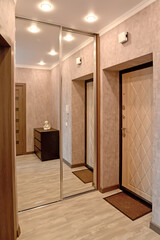 Fragment of the hallway interior with a mirrored wardrobe