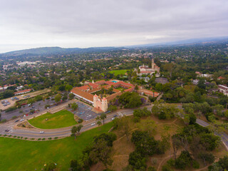Fototapeta na wymiar Old Mission Santa Barbara aerial view at 2201 Laguna Street in city of Santa Barbara, California CA, USA. This mission was built in 1820 with Spanish Colonial style. 