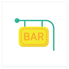 Bar sign flat icon. Bright neon signboard. Advertisement, pointer. Night luminous billboard. Cocktail party and drinking establishment concept. 3d vector illustration