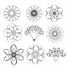 Flowers in black and white vector set 3