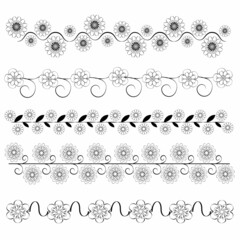 Flowers in black and white vector set 2