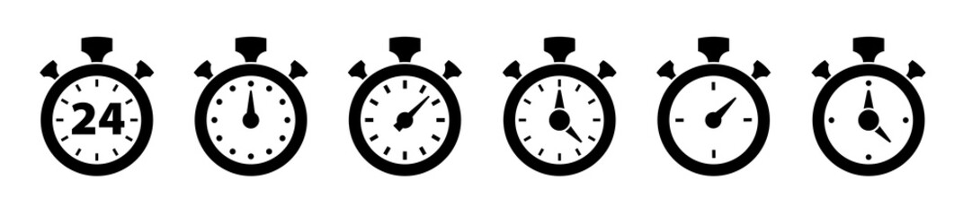 Timer icons set on white background. Countdown Timer vector icons isolated. Stopwatch symbol.