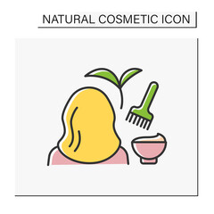 Hair-dyeing color icon. Hair coloring with organic ingredients. Woman doing beauty procedure at salon. Natural cosmetic concept. Isolated vector illustration