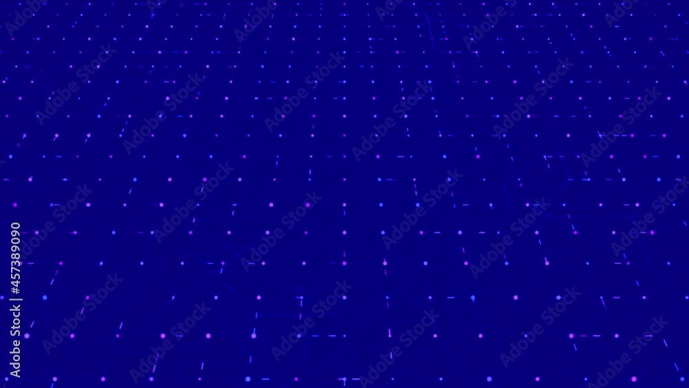 Poster virtual circuit of connections in motherboard. animation. luminous dots move schematically in comput