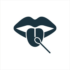 Laboratory Research of Mouth Saliva Swab Silhouette Icon. Dna Test for Paternity Pictogram. Coronavirus Analysis of Buccal Cell Glyph Icon. Isolated Vector Illustration