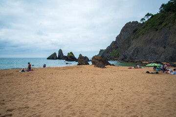 Sunset in Laga beach,Urdaibai nature reserve Basque country, Spain. Beautiful beach for surfing and bathing