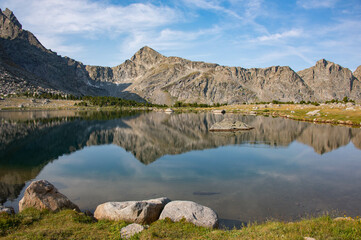 The stunning Cirque of Towers, seen from Lonesome Lake, Wind River Range, Wyoming, USA