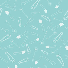 Vector White blue kitchen utensils doodle background pattern