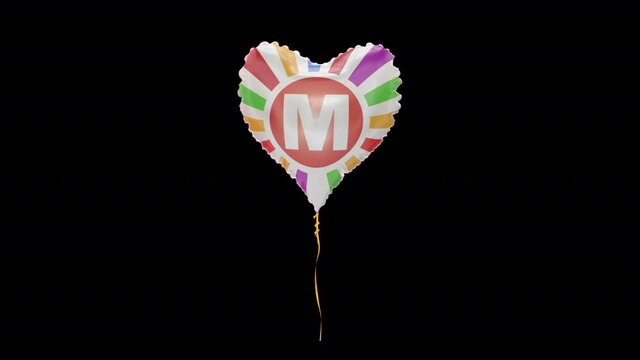 Balloons with Letter M. Loop Animation. Alpha Channel with Prores 4444.