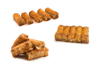 Delicious sweet baklava isolated on white background.